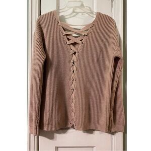 Women's Beige Knit Sweater with Crisscross Back